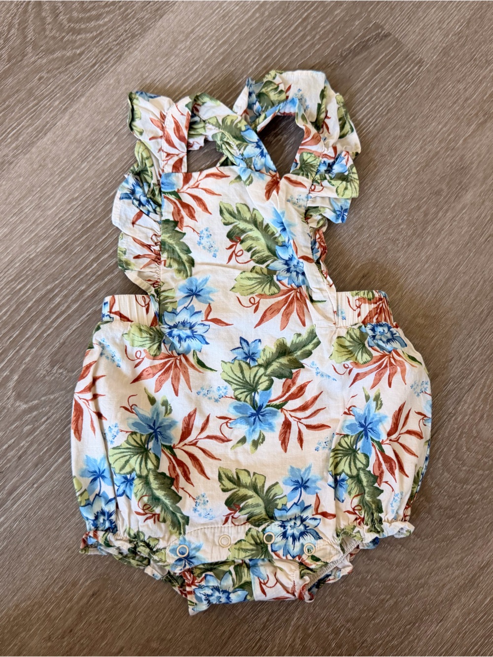Floral Ruffle Baby Romper - Blue & Green